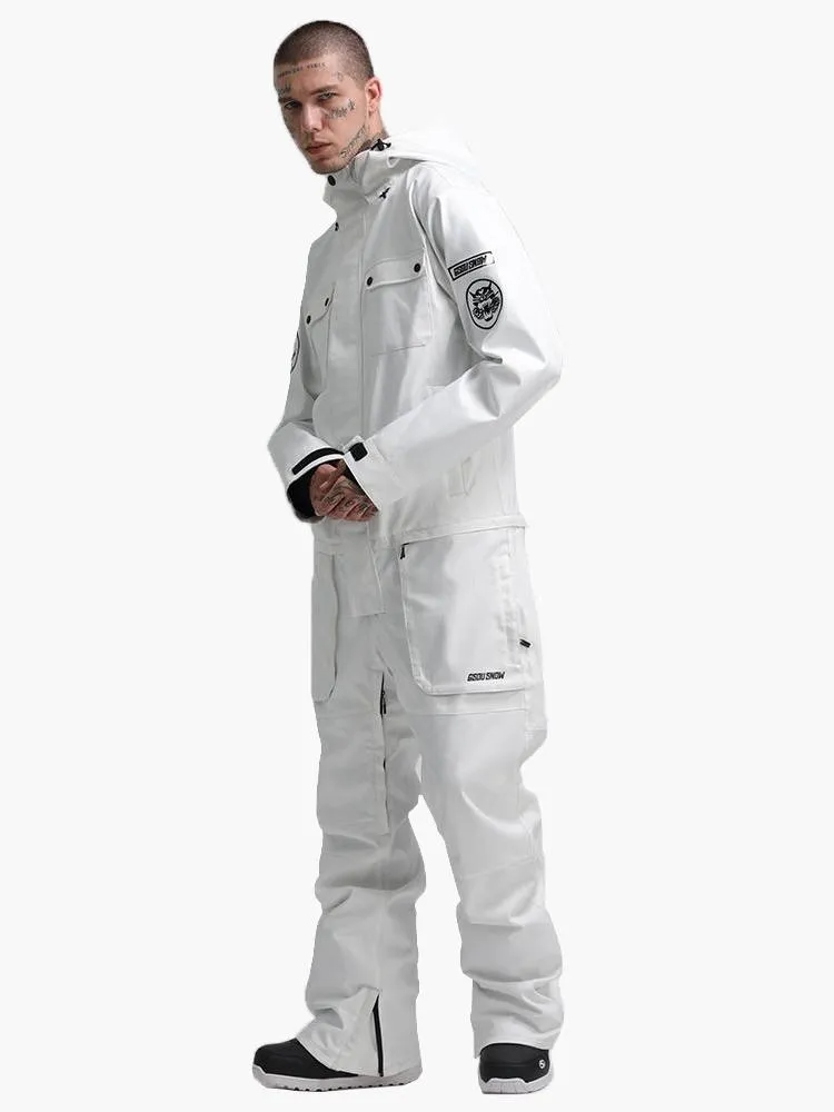 Men's White One Piece Ski Snowboard Suit Jumpsuit