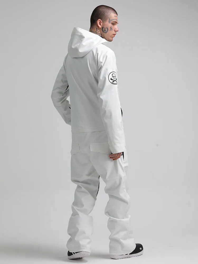 Men's White One Piece Ski Snowboard Suit Jumpsuit