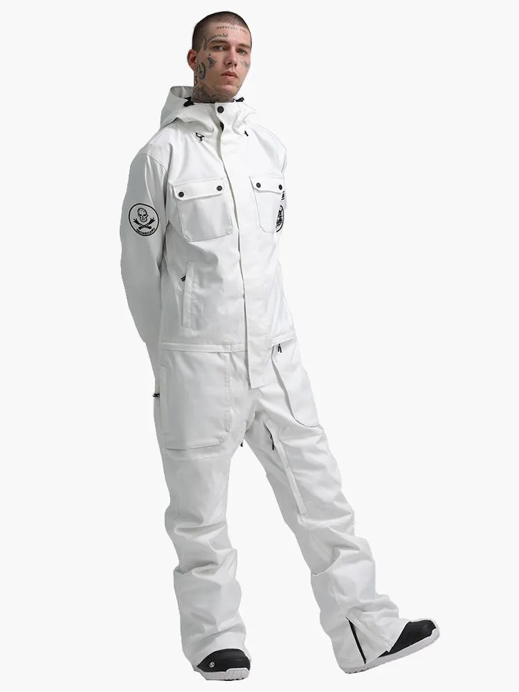 Men's White One Piece Ski Snowboard Suit Jumpsuit