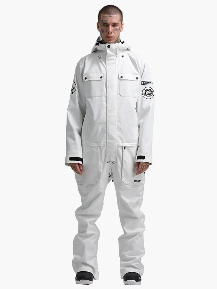 Men's White One Piece Ski Snowboard Suit Jumpsuit