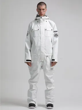 Men's White One Piece Ski Snowboard Suit Jumpsuit