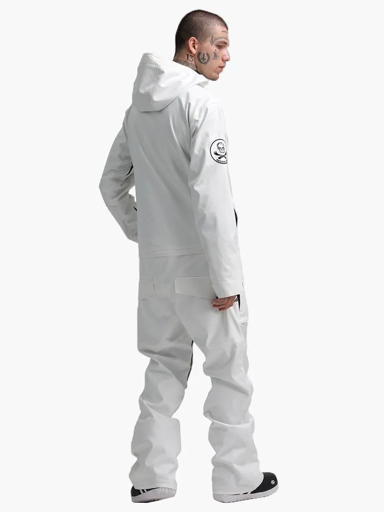 Men's White One Piece Ski Snowboard Suit Jumpsuit