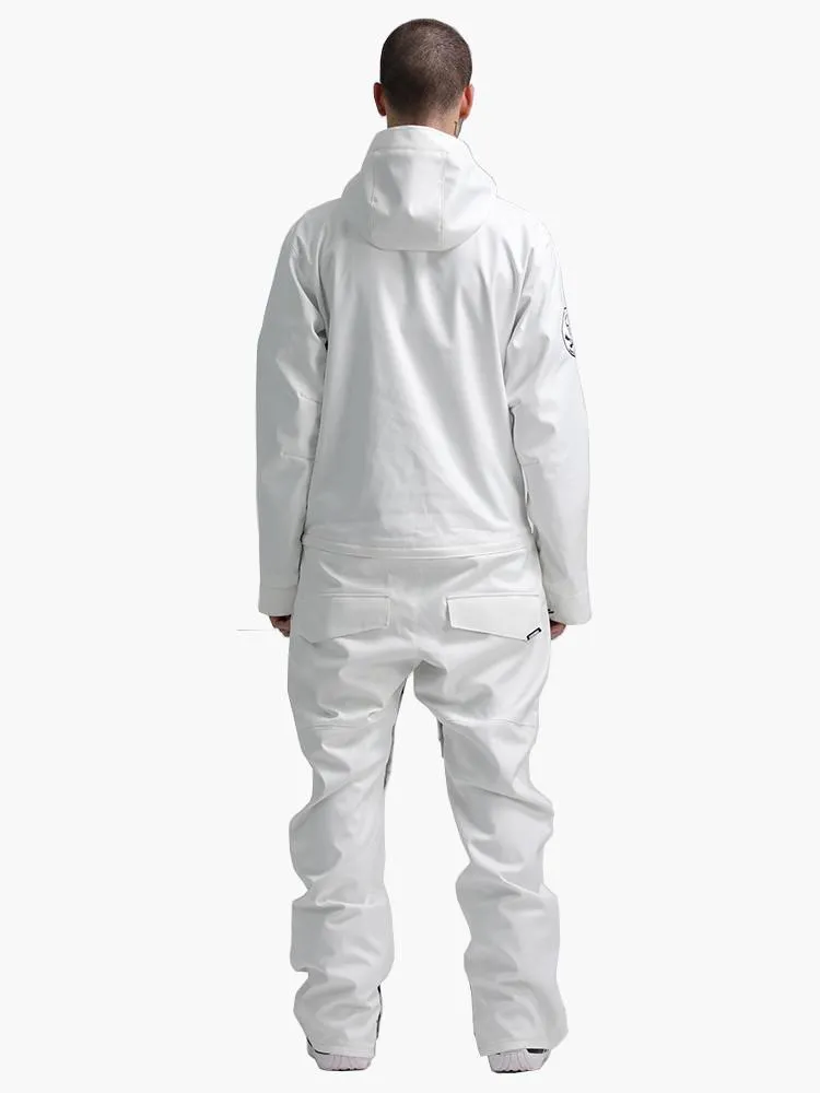 Men's White One Piece Ski Snowboard Suit Jumpsuit