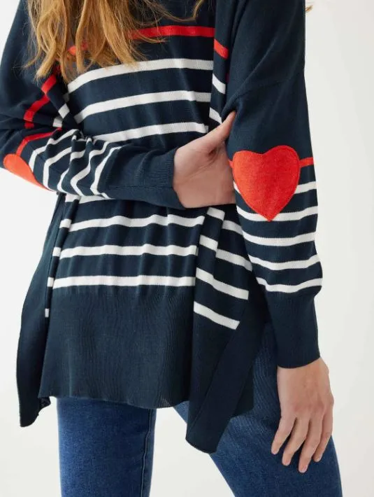 Mersea The Amour Sweater With Heart Patch- Navy / Scarlet / White Stripes