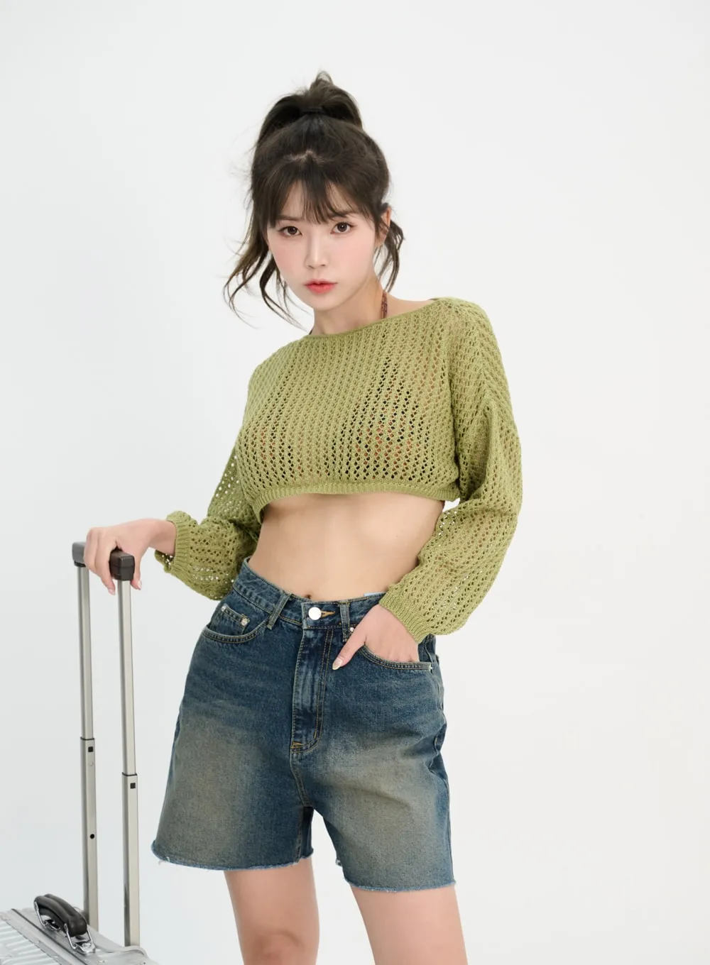 Mesh Cropped Sweater IM302