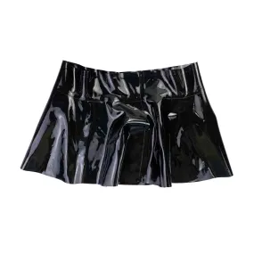 MONNIK Black Latex ladies Fashion Skirt Sexy Miniskirt Women's Rubber Pleated Skirt Custom Made for fetish Catsuit party Club wear cosplay