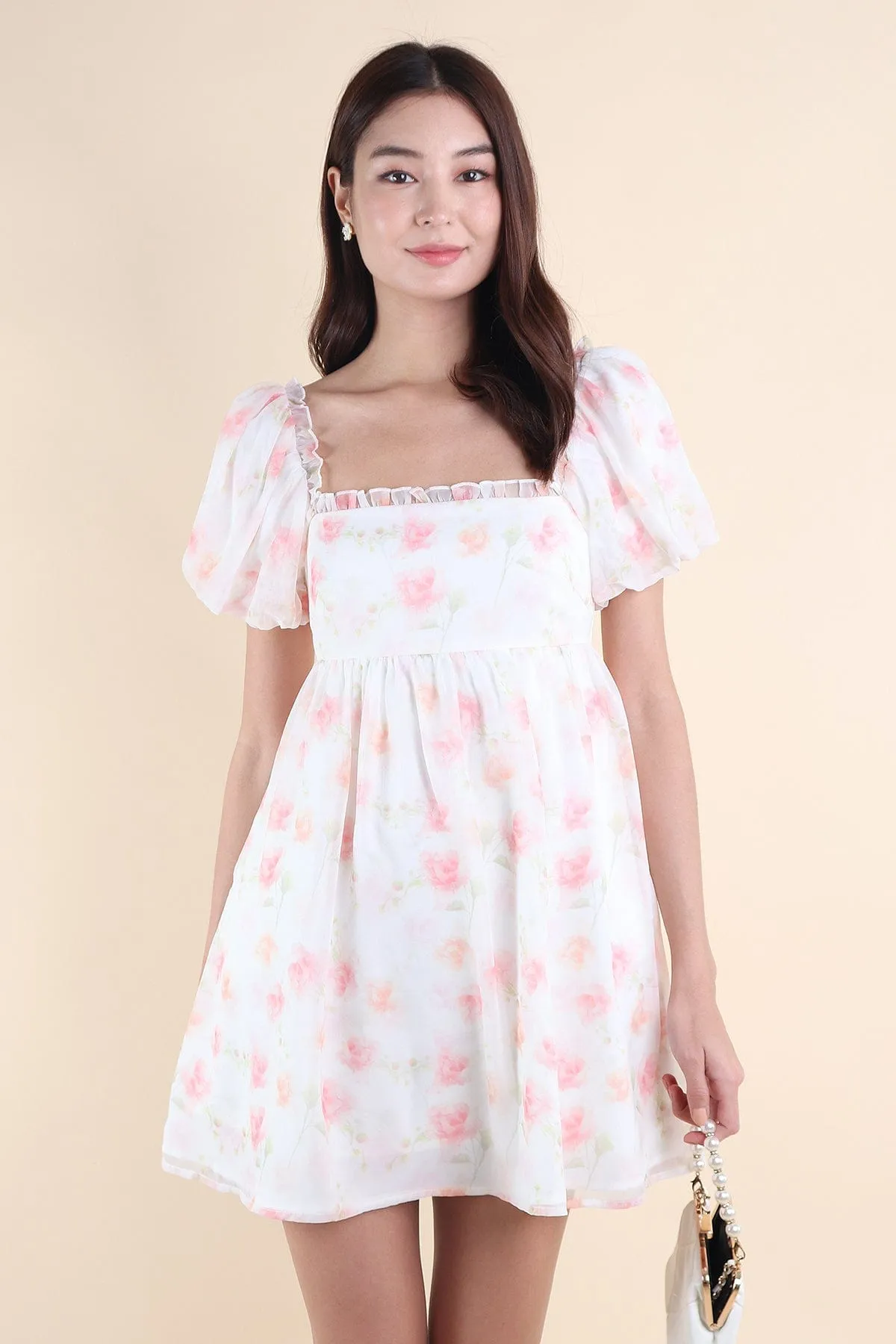 MORA WATERCOLOUR SLEEVE DRESS IN PINK