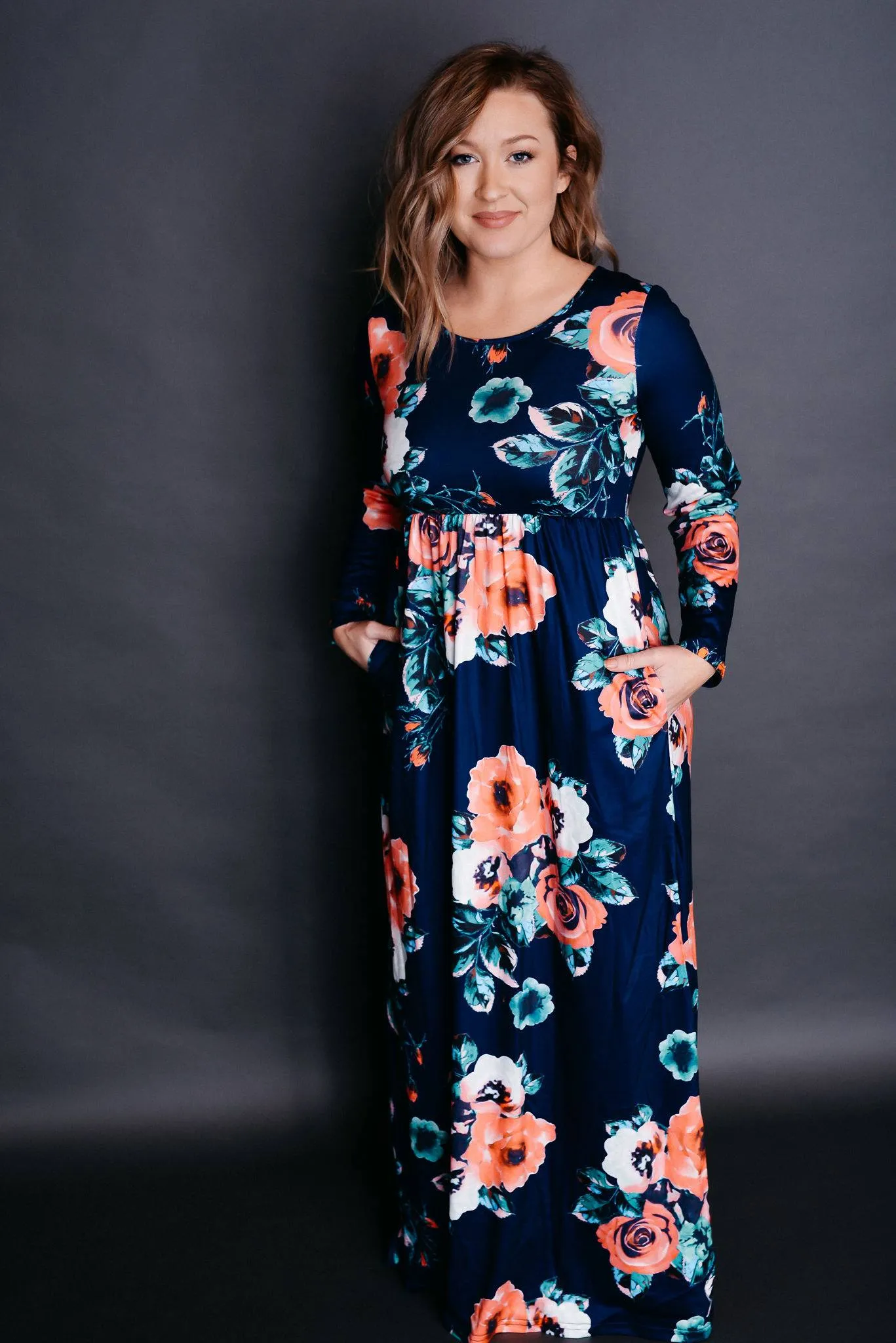 Navy Floral Babydoll Maxi Dress