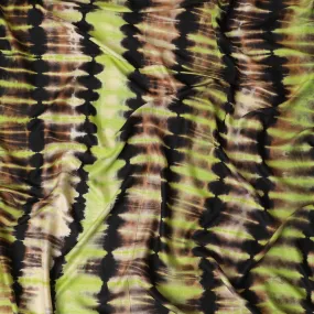 Neon yellow blended viscose fabric with copper brown and black print in fancy design-D12098