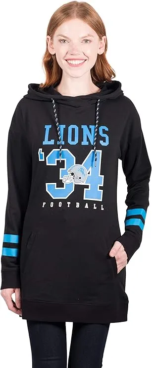 NFL Detroit Lions Womens Soft French Terry Tunic Hoodie Pullover Sweatshirt|Detroit Lions