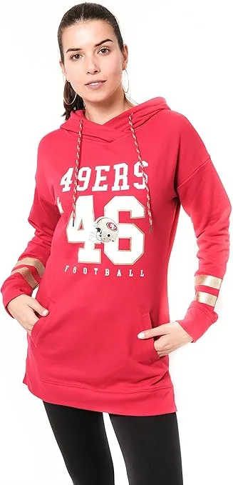 NFL Womens Soft French Terry Tunic Hoodie Pullover Sweatshirt|San Francisco 49ers