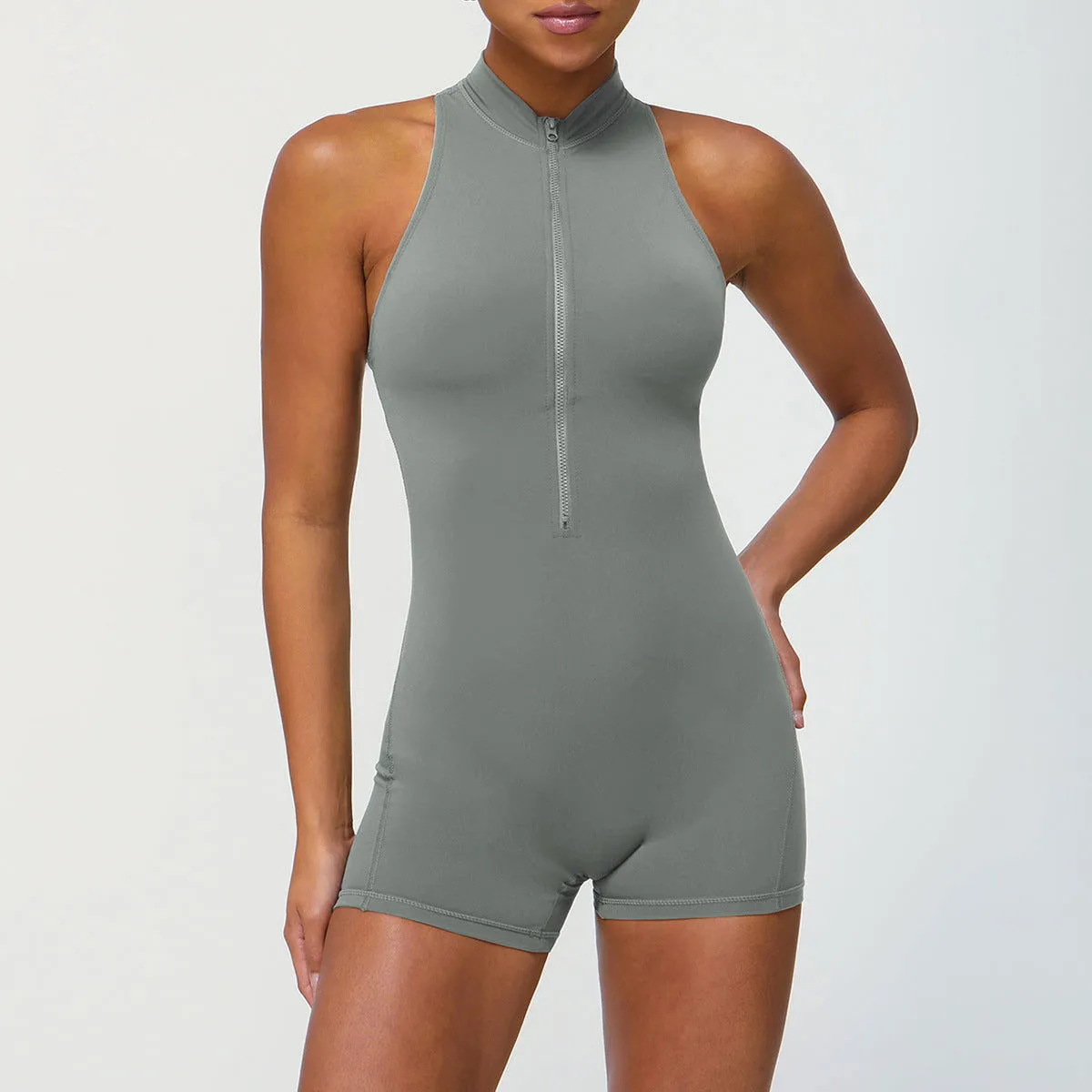 No Embarrassment Line Tight Zipper One Piece Fitness Clothes Peach Hip One Piece Yoga Jumpsuit Women Overall