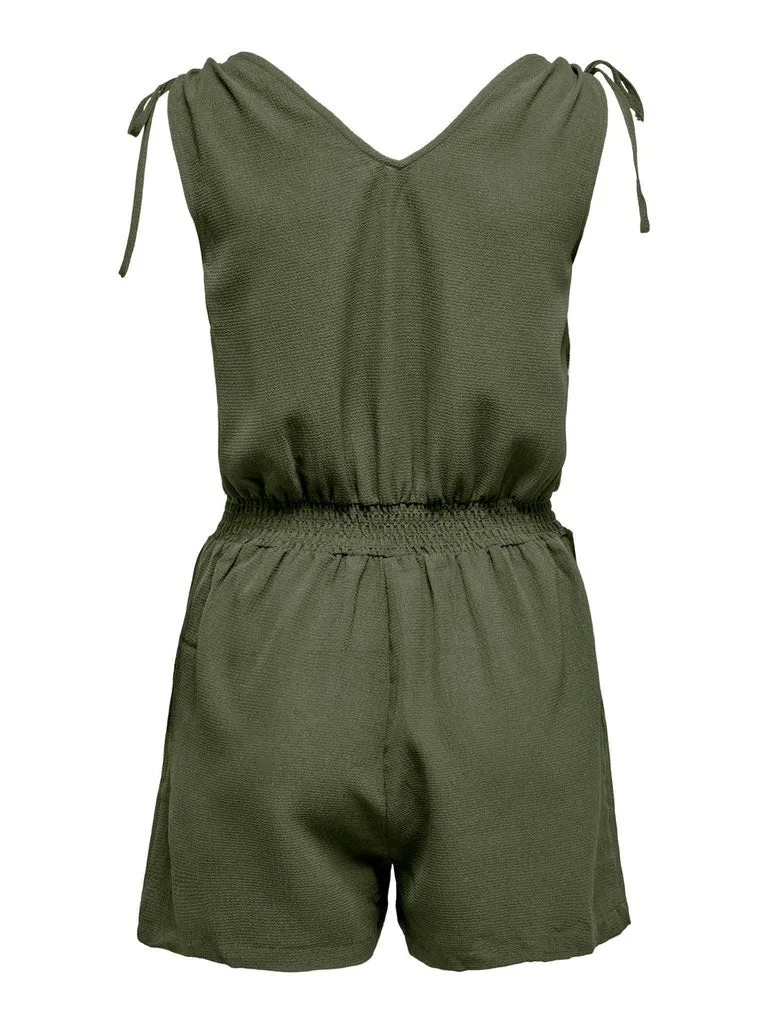 Nova Lux Sleeveless Ruching Playsuit - Green and Black