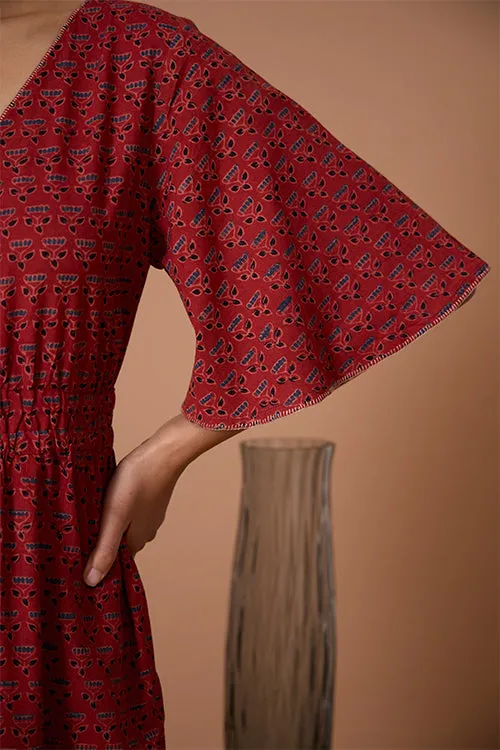 Okhai "Burnt Copper" Handblock Printed Ajrakh Pure Cotton Half-Sleeved Jumpsuit