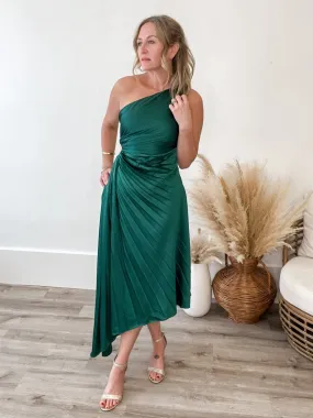 One Shoulder Pleated Dress - Sea Green