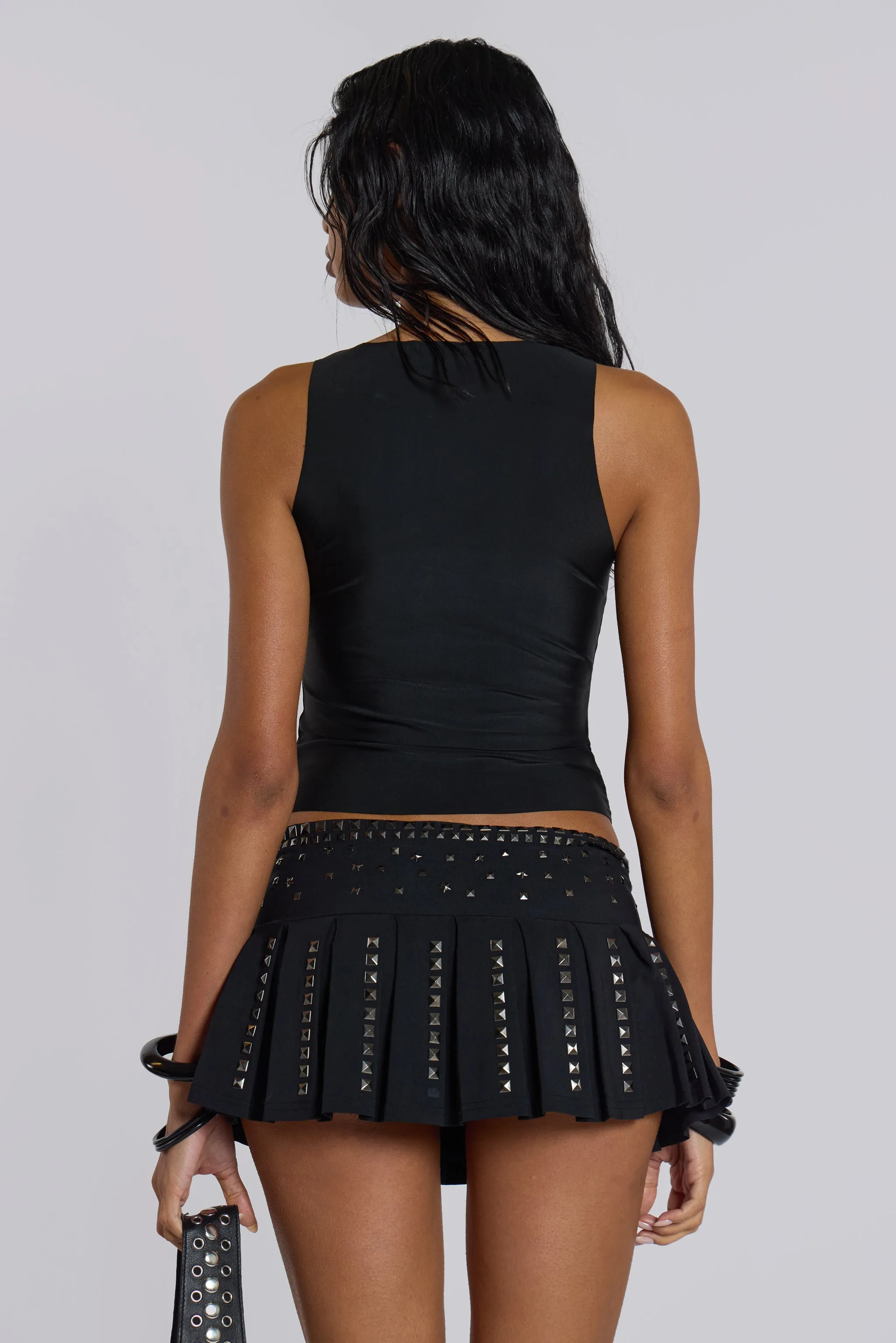 Onyx Studded Pleated Skirt