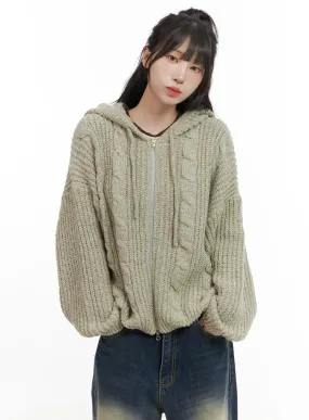 Oversized Cable Knit Zip-Up Hooded Sweater CG421