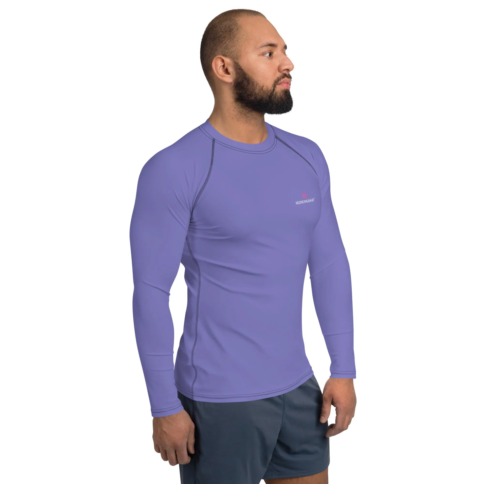 Pastel Purple Color Men's Top, Best Men's Rash Guard UPF 50  Long Sleeves Designer Polyester Spandex Sportswear