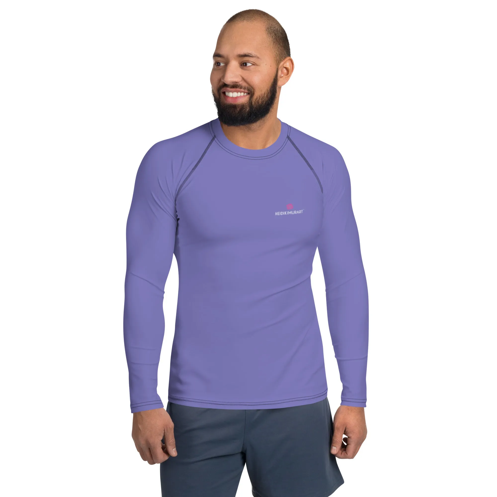 Pastel Purple Color Men's Top, Best Men's Rash Guard UPF 50  Long Sleeves Designer Polyester Spandex Sportswear