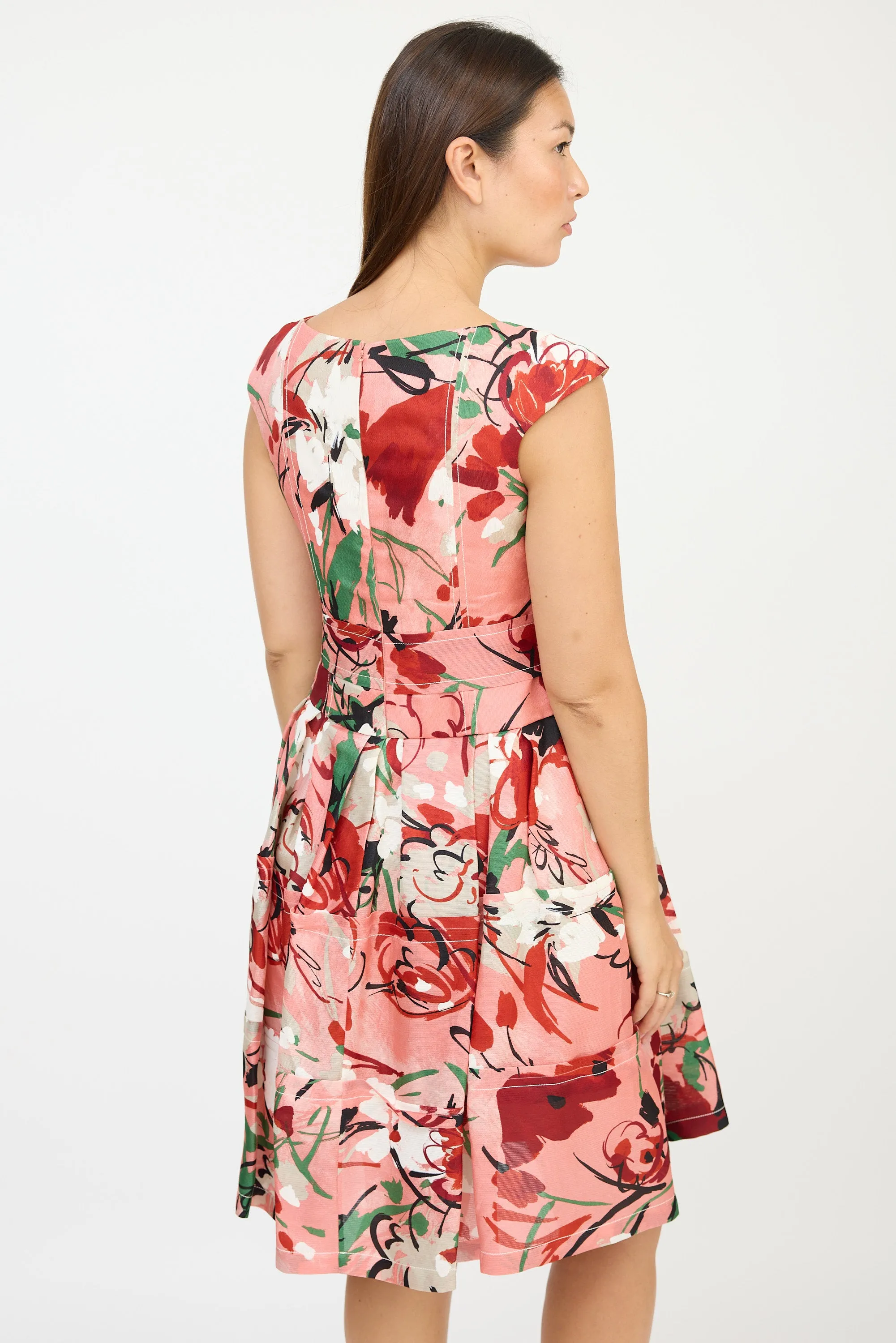 Pink & Multicolour Floral Tiered Bow Dress