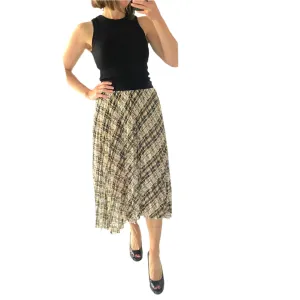 Piper Size 12 Pleated Midi Skirt RRP $99 BlackYellow Check Work Business Races