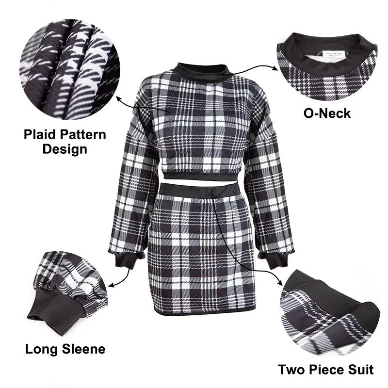 Plaid Sweater Outfit Crop Top and Skirt Sets