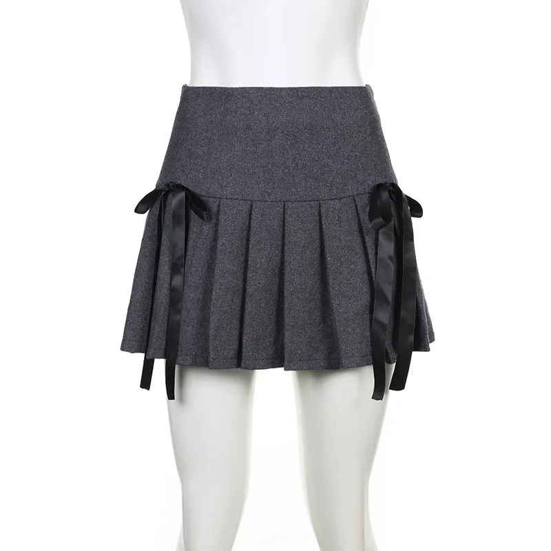 Pleated bowknot contrast high rise A line mini skirt