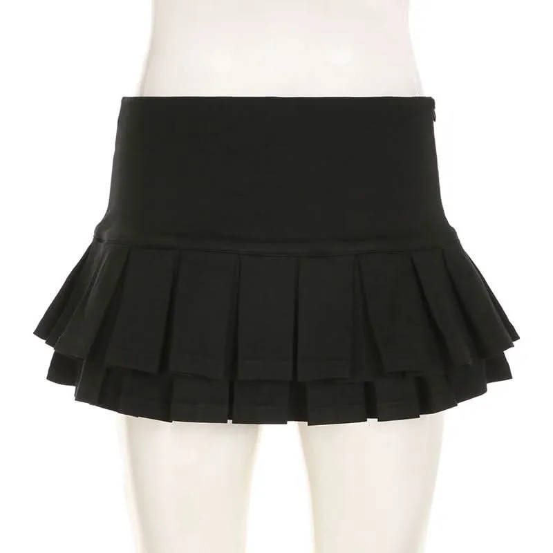 Pleated metal ring zip-up mini skirt