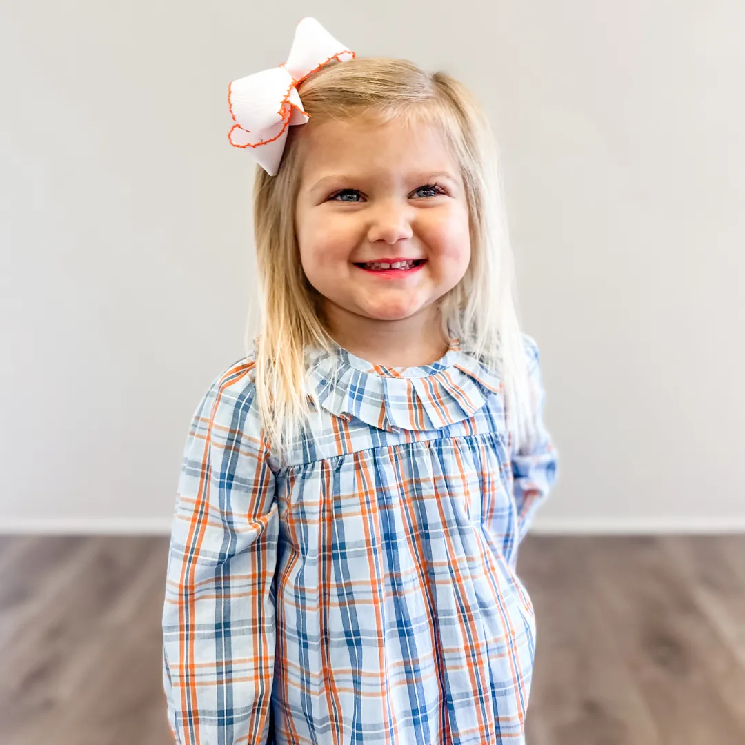 Pleated Ruffle Neck Set - Orange & Blue Plaid