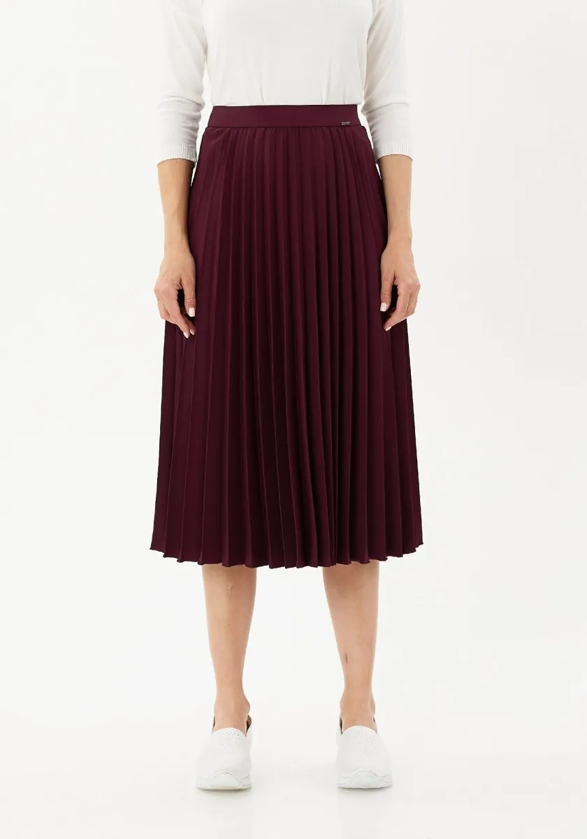 Pleated Skirt High Waist Elastic Waist Band Midi Skirt