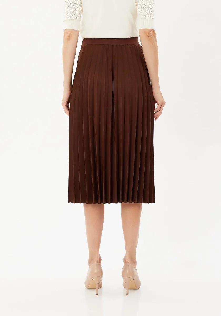 Pleated Skirt High Waist Elastic Waist Band Midi Skirt