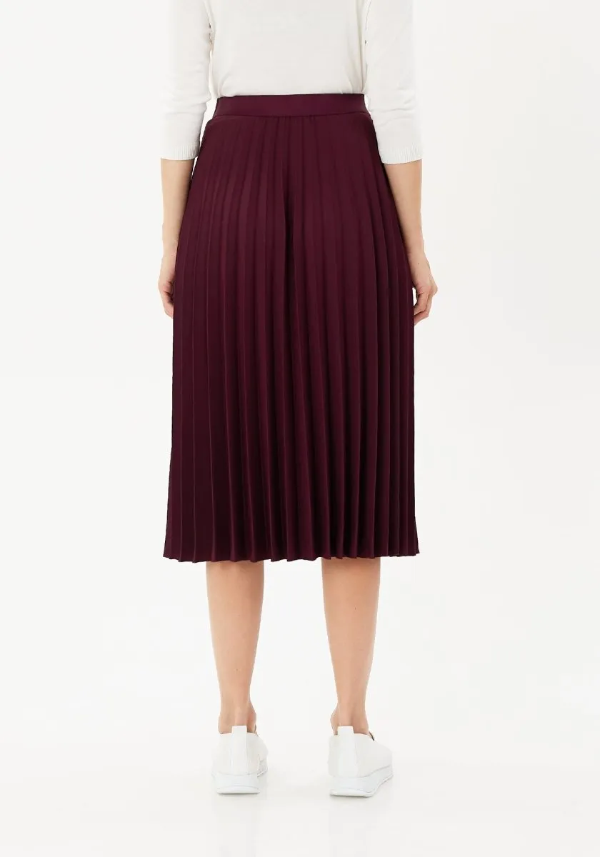 Pleated Skirt High Waist Elastic Waist Band Midi Skirt