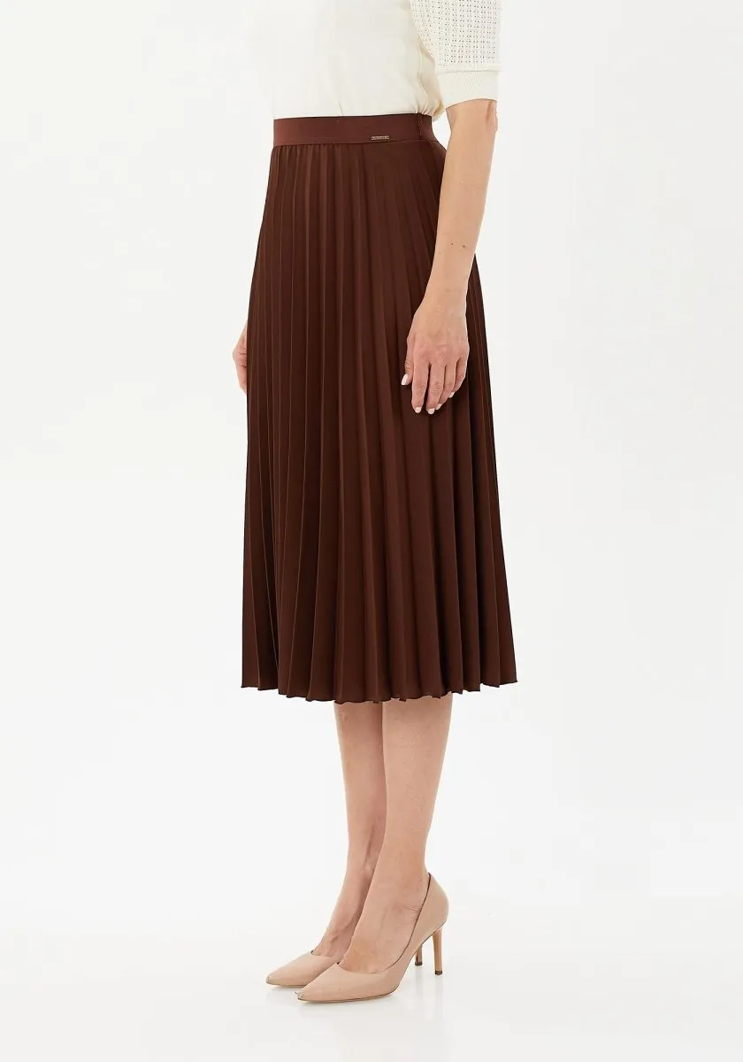 Pleated Skirt High Waist Elastic Waist Band Midi Skirt