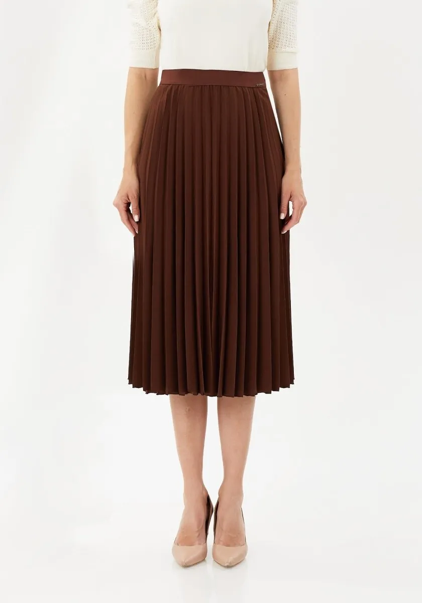 Pleated Skirt High Waist Elastic Waist Band Midi Skirt