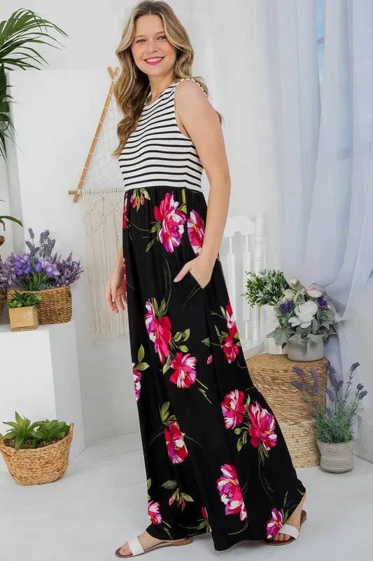 Plus Stripe Floral Tank Maxi Dress