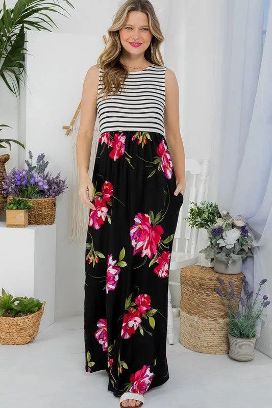 Plus Stripe Floral Tank Maxi Dress