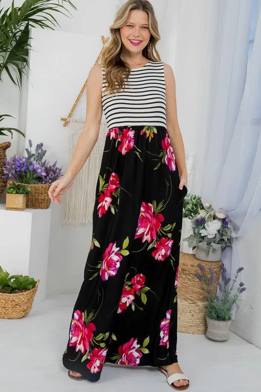 Plus Stripe Floral Tank Maxi Dress