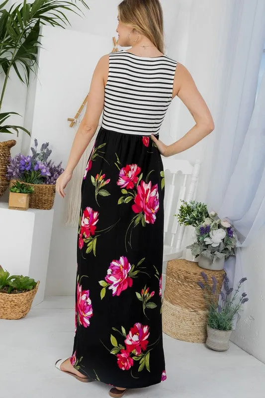 Plus Stripe Floral Tank Maxi Dress