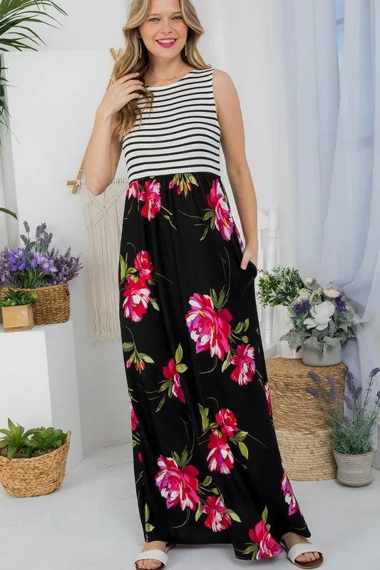 Plus Stripe Floral Tank Maxi Dress