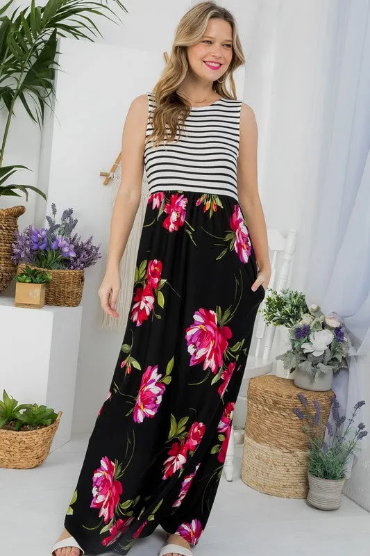 Plus Stripe Floral Tank Maxi Dress