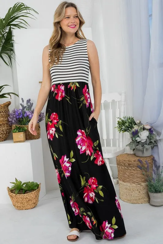 Plus Stripe Floral Tank Maxi Dress