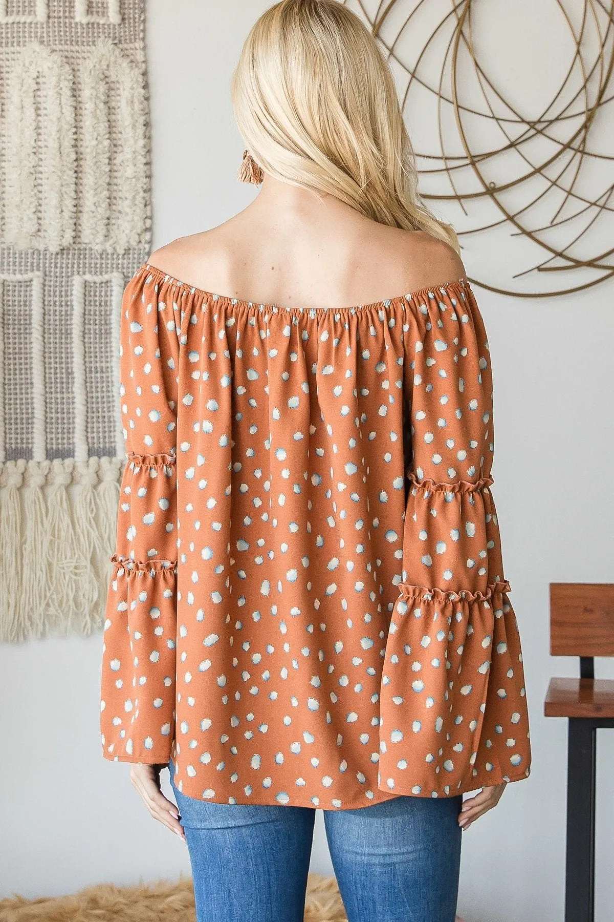 Polka Dot Bell Sleeve Off Shoulder Top