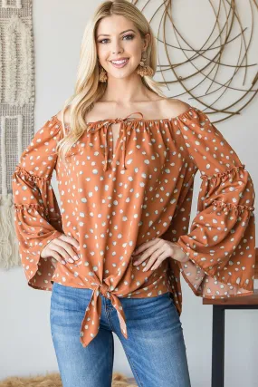 Polka Dot Bell Sleeve Off Shoulder Top