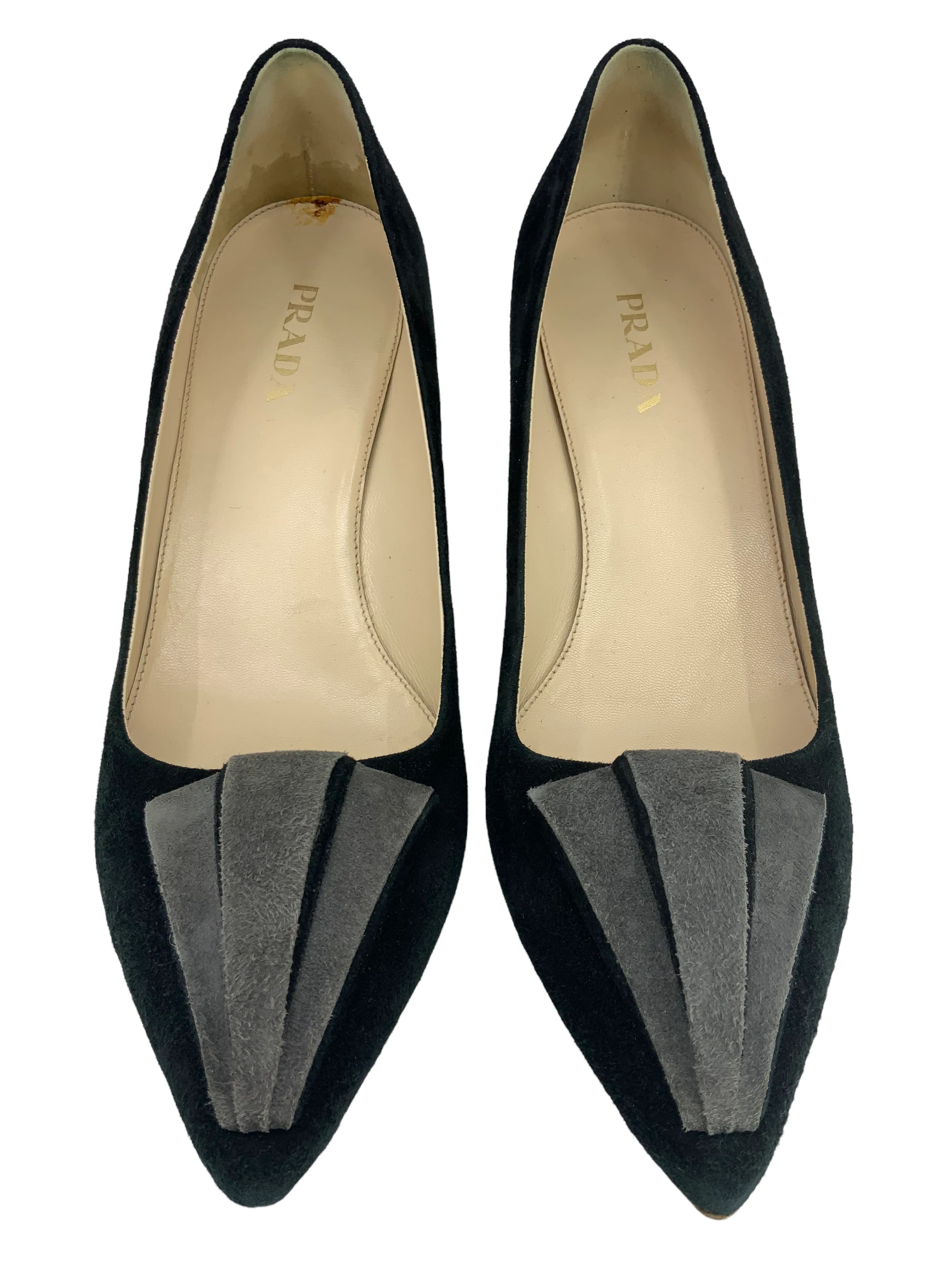 Prada Suede Pleated Applique Pumps Size 10.5