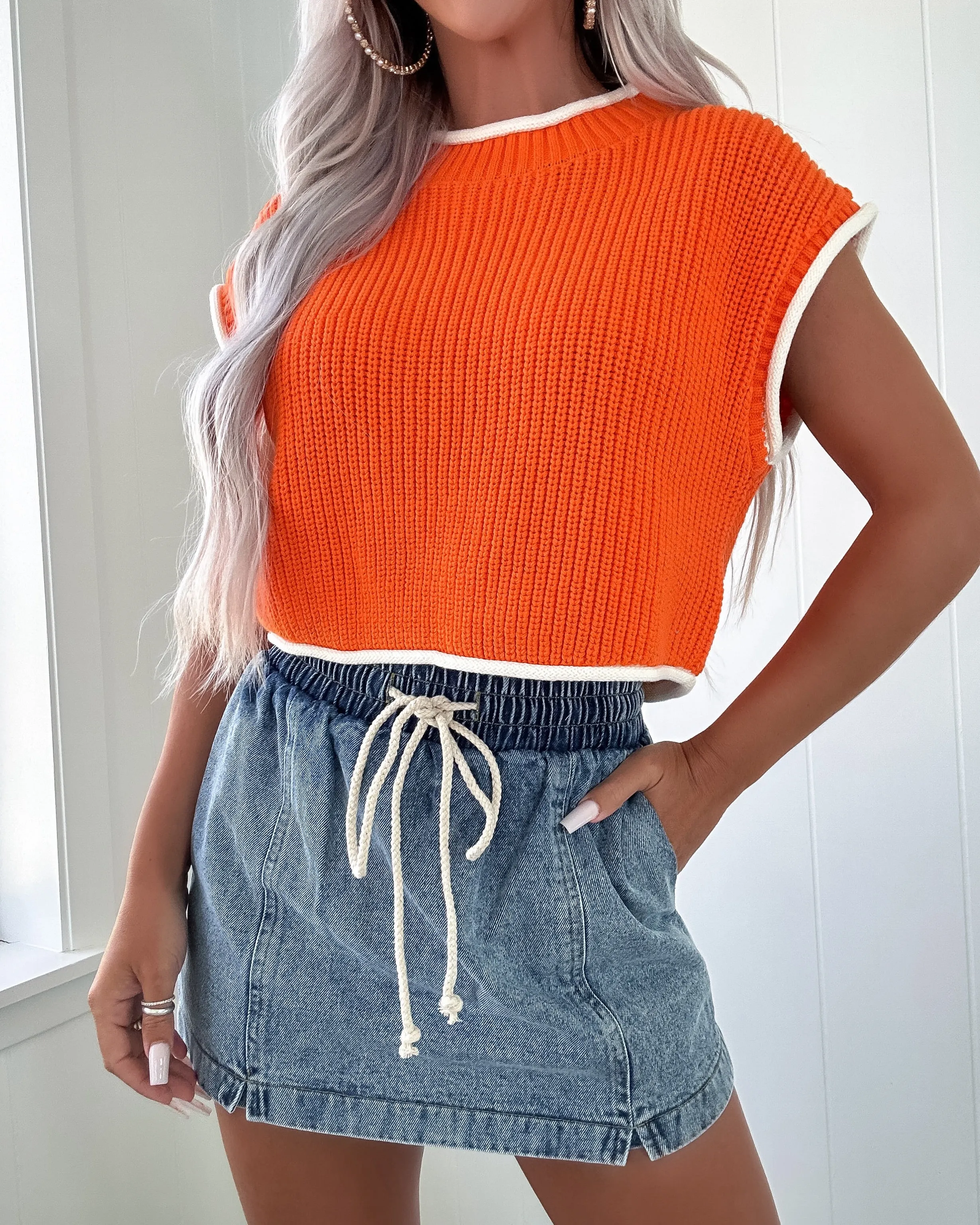 Preppy Pride Sweater Crop Top - Orange