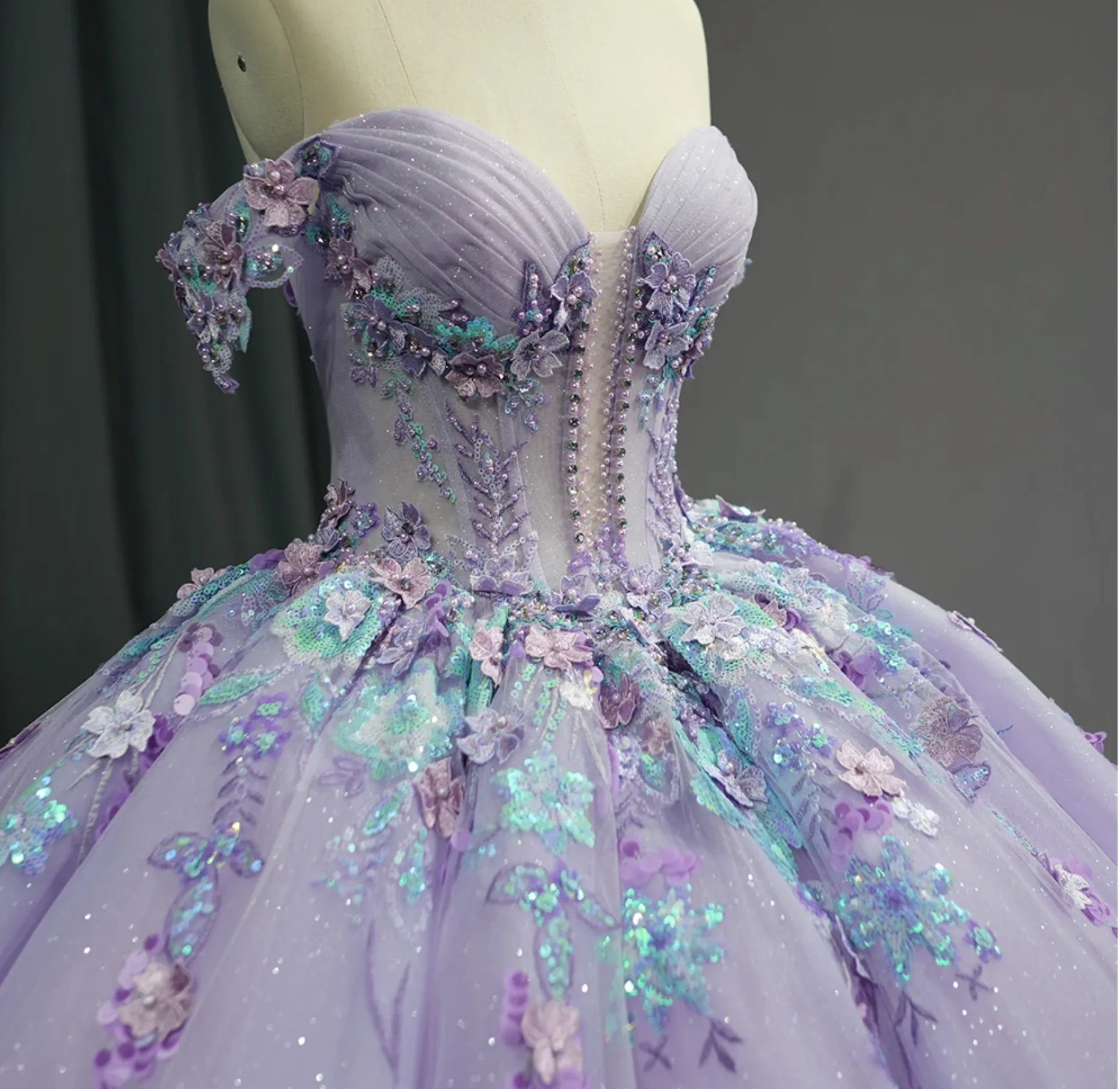 Princess Purple Floral Quinceanera Full Ball Gown