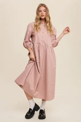 Puff Sleeve Babydoll Maxi Shirt Dress