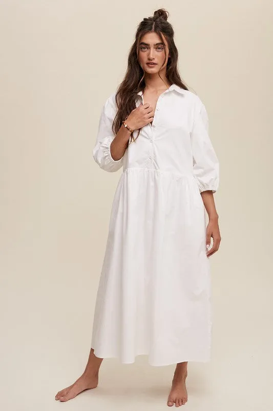 Puff Sleeve Babydoll Maxi Shirt Dress