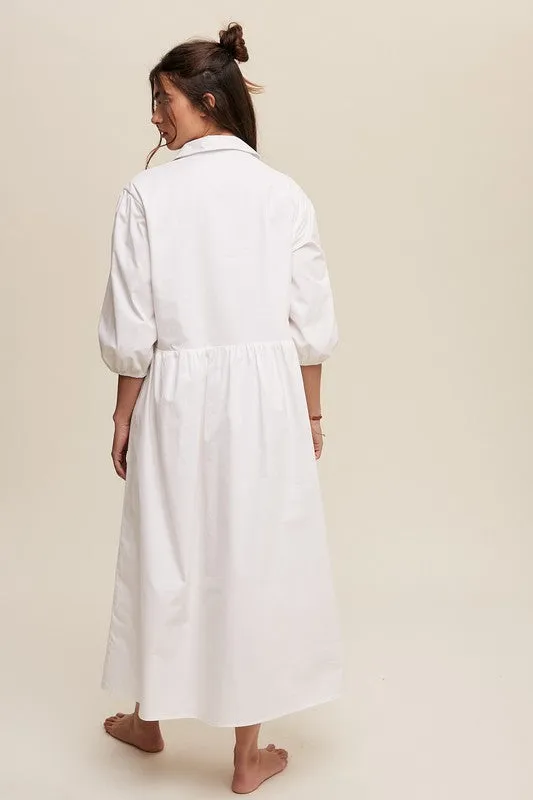 Puff Sleeve Babydoll Maxi Shirt Dress