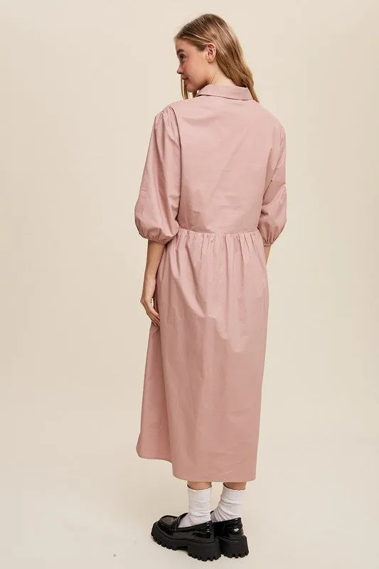 Puff Sleeve Babydoll Maxi Shirt Dress